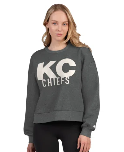 Starter Women's Heather Gray Kansas City Chiefs Show Up Cropped Fleece Pullover Sweatshirt