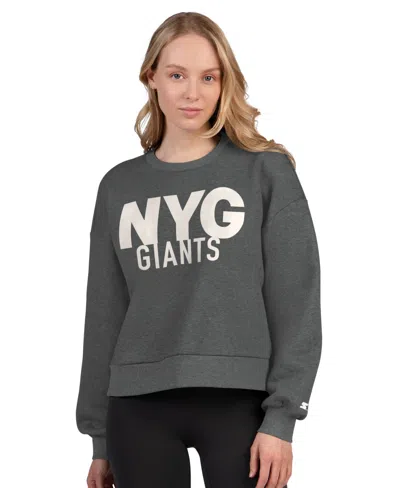 Starter Women's Heather Gray New York Giants Show Up Cropped Fleece Pullover Sweatshirt
