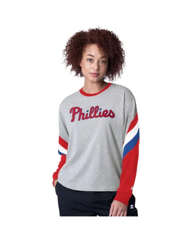 Starter Women's Heather Gray Philadelphia Phillies Triple A Fashion Color Block Long Sleeve Top