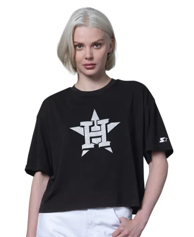 Starter Women's Houston Astros Holy Grail Boxy Cropped Cotton-blend T-shirt In Black