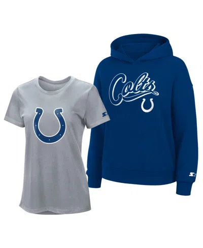 Starter Women's Indianapolis Colts Drop-shoulder Hooded Hoodie And T-shirt, 2-piece Set In Blue