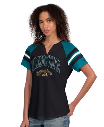 Starter Women's Jacksonville Jaguars Game On Notch Neck Raglan Cotton-blend T-shirt In Black