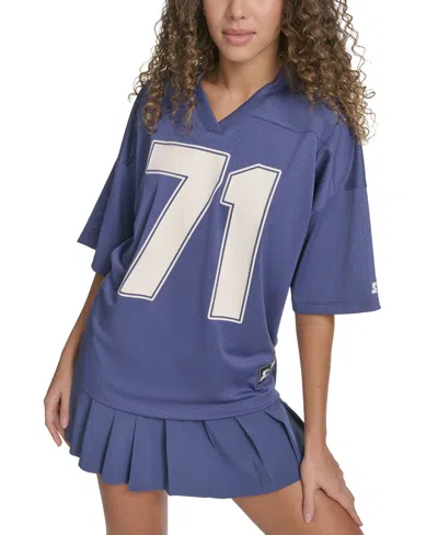 Starter Women's Jersey Number Graphic V-neck Short-sleeve Top In Deep Cobalt