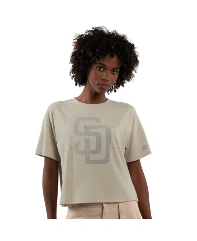 Starter Women's Khaki San Diego Padres Rhinestone Sprinkle Boxy Cropped T-shirt In Gray