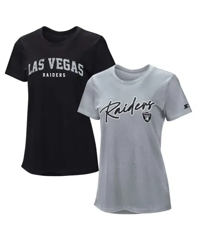 Starter Women's Las Vegas Raiders 2-piece T-shirt Set In Black,silver