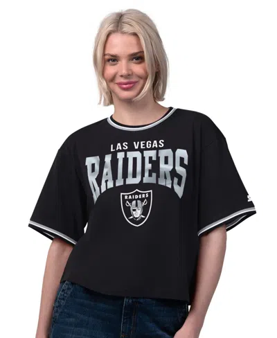 Starter Women's Las Vegas Raiders Ace Graphic Oversized Cropped T-shirt In Black
