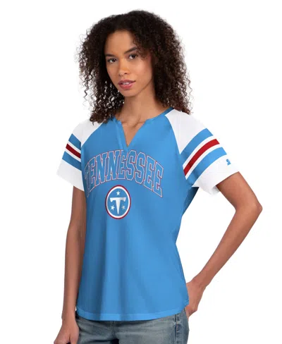 Starter Women's Light Blue Tennessee Titans Game On Notch Neck Raglan T-shirt