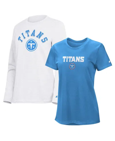 Starter Women's Light Blue/ash Tennessee Titans Short Sleeve Long Sleeve T-shirt Combo Pack
