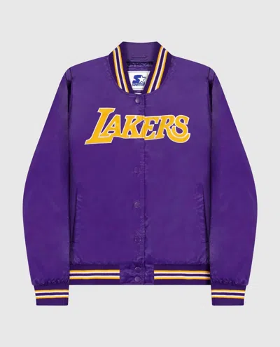 Starter Women's Los Angeles Lakers Satin Full Snap Jacket In Purple