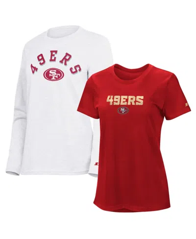 Starter Women's Scarlet/ash San Francisco 49ers Short Sleeve Long Sleeve T-shirt Combo Pack In Red