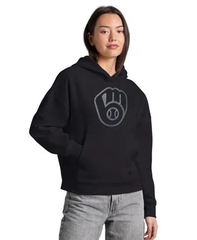 Starter Women's Milwaukee Brewers Fleece-rhinestone Hoodie In Black