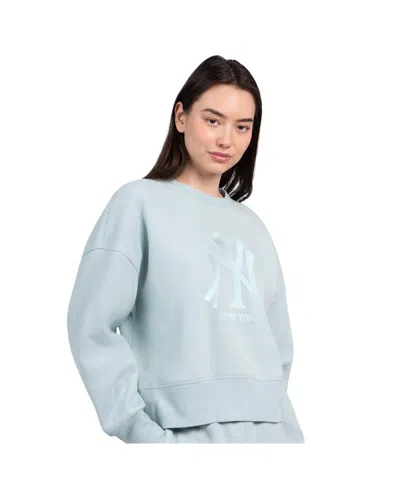 Starter Women's Mint New York Yankees Pastels Boxy Fleece Sweatshirt In Blue