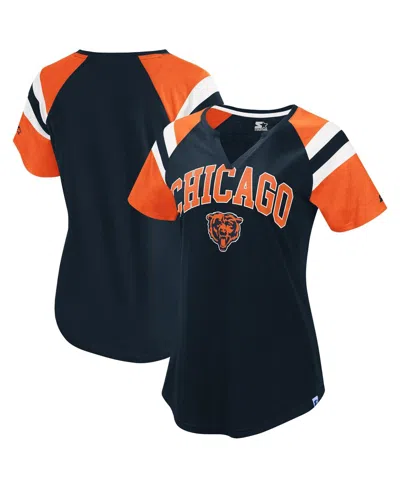 Starter Women's Navy Chicago Bears Game On Notch Neck Raglan T-shirt
