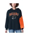 Starter Women's Navy Chicago Bears Power Move Long Sleeve Pullover Hoodie In Blue