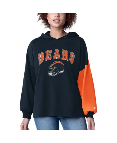 Starter Women's Navy Chicago Bears Power Move Long Sleeve Pullover Hoodie In Blue