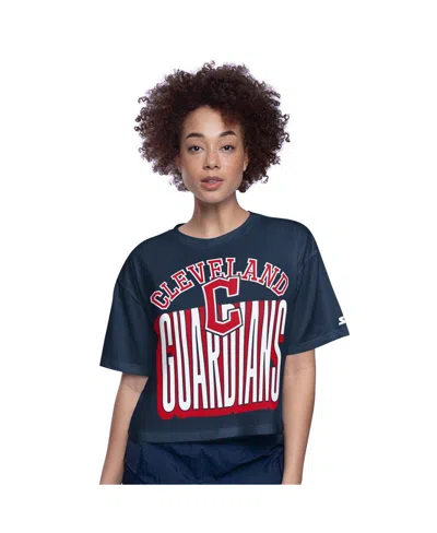 Starter Women's Navy Cleveland Guardians Play The Ball Boxy Cropped T-shirt In Blue