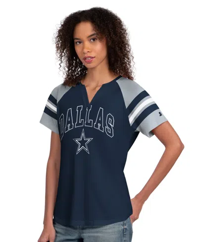 Starter Women's Navy Dallas Cowboys Game On Notch Neck T-shirt In Blue
