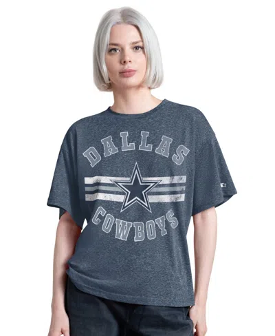 Starter Women's Navy Dallas Cowboys Jump Shot Boyfriend Cropped Tri-blend T-shirt In Blue