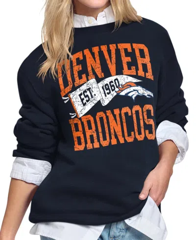 Starter Women's Navy Denver Broncos Pennant Fleece Sweatshirt In Blue