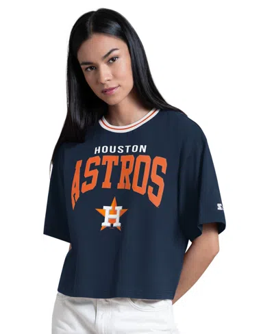 Starter Women's Navy Syracuse Orange Ace Cropped T-shirt In Animal Print