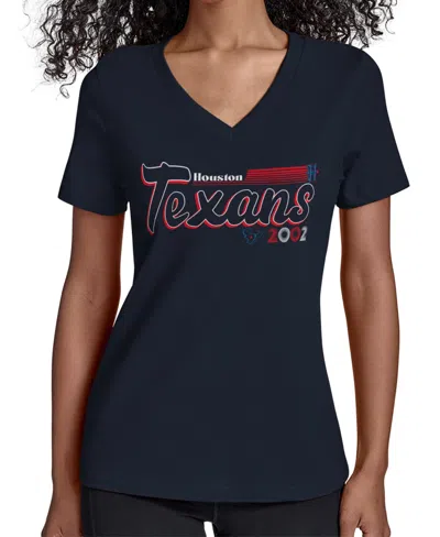 Starter Women's Navy Houston Texans Groovy Script V-neck T-shirt