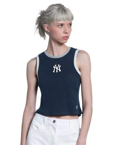 Starter Women's Navy New York Yankees Cooperstown Play The Ball Cropped Tank Top In Blue