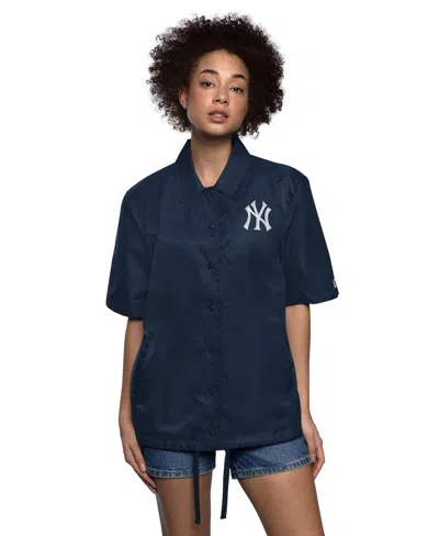 Starter Women's Navy New York Yankees High Post Short Sleeve Full-snap Coaches Jacket In Blue