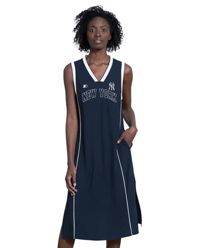 Starter Women's Navy New York Yankees Line Up Sneaker Sleeveless Maxi Dress In Multi