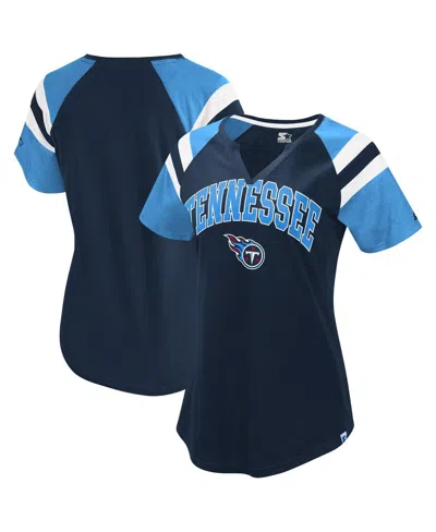 Starter Women's Navy Tennessee Titans Game On Notch Neck Raglan T-shirt In Blue