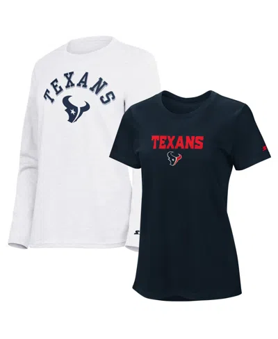 Starter Women's Navy/ash Houston Texans Short Sleeve Long Sleeve T-shirt Combo Pack In Multi