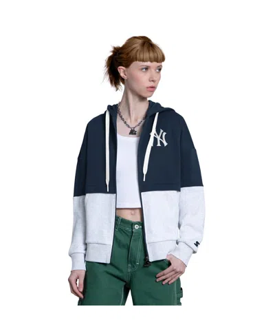 Starter Women's Navy/heather Gray New York Yankees Wishbone Full-zip Hoodie In Multi