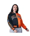 Starter Women's Black/orange Cincinnati Bengals Zone Blitz Cropped Full-snap Satin Jacket In Navy,orange