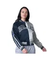 Starter Women's Navy/silver Dallas Cowboys Zone Blitz Cropped Full-snap Satin Jacket In Navy,silver