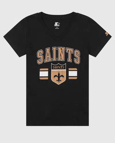 Starter Women's New Orleans Saints Touchdown V-neck Short Sleeve Shirt In Black