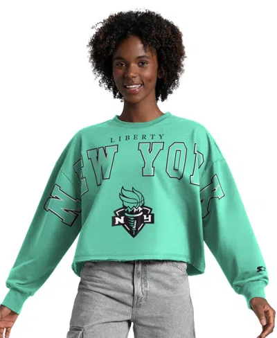 Starter Women's New York Liberty Oversized Cropped Crewneck Sweatshirt In Green