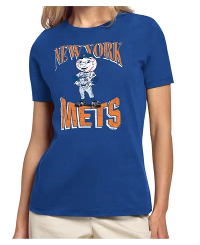 Starter Women's New York Mets Screen-printed Mascot Crewneck T-shirt In Blue