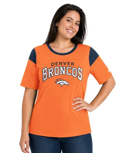 Starter Women's Orange Denver Broncos Plus Size Linebacker Slub T-shirt In Multi