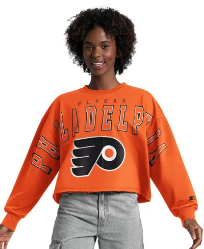 Starter Women's Orange Philadelphia Flyers Bleachers Cropped Drop Shoulder Sweatshirt