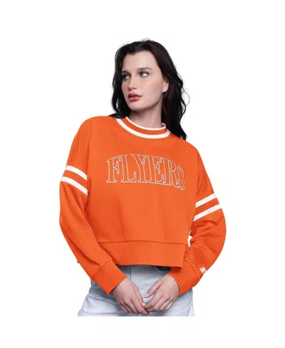 Starter Women's Orange Philadelphia Flyers Power Play Cropped Pullover Sweatshirt In Multi