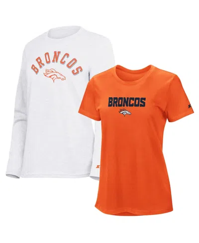 Starter Women's Orange/ash Denver Broncos Short Sleeve Long Sleeve T-shirt Combo Pack In Multi