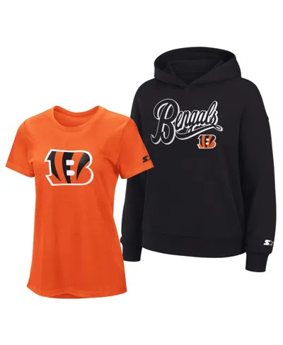 Starter Women's Orange/black Cincinnati Bengals Hoodie T-shirt Combo Pack In Multi