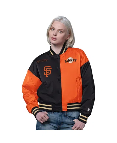 Starter Women's Orange/black San Francisco Giants Offside Cropped Full-snap Varsity Jacket In Multi