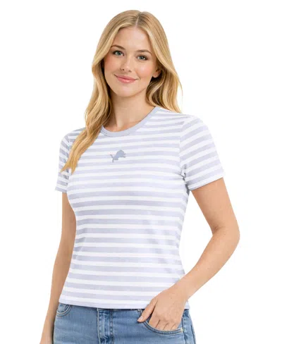 Starter Women's Pastels Detroit Lions Striped Crewneck T-shirt In Blue