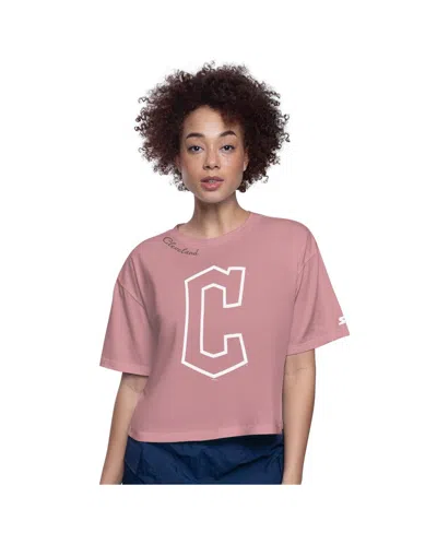 Starter Women's Pink Cleveland Guardians Play The Ball Boxy Cropped T-shirt