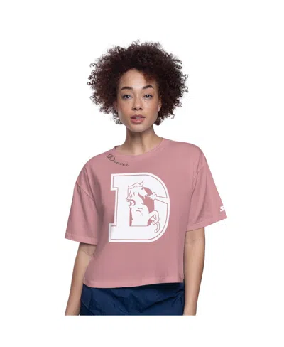 Starter Women's Pink Denver Broncos Play The Ball Boxy Cropped T-shirt