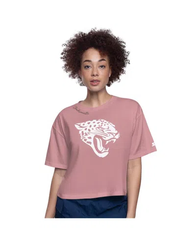 Starter Women's Pink Jacksonville Jaguars Play The Ball Boxy Cropped T-shirt