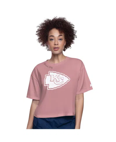 Starter Women's Pink Kansas City Chiefs Play The Ball Boxy Cropped T-shirt