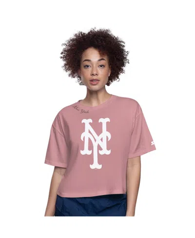 Starter Women's Pink New York Mets Play The Ball Boxy Cropped T-shirt