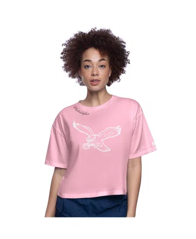 Starter Women's Pink Philadelphia Eagles Play The Ball Boxy Cropped T-shirt