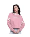 Starter Pink Philadelphia Eagles Power Play Cropped Pullover Sweatshirt In Pink